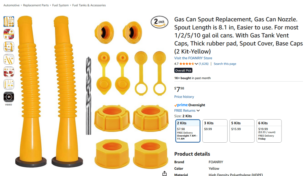 gas can replacement spout